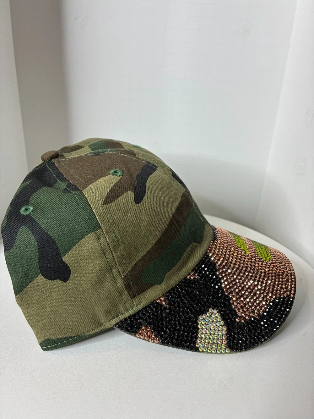 Custom Camo Rhinestone Cap - Brown & Green